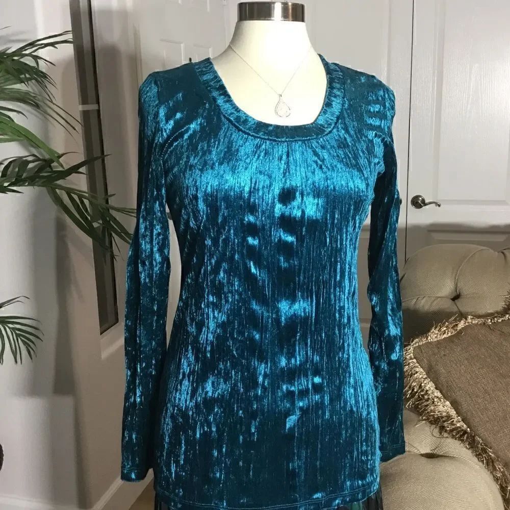 BLOUSE CRUSHED VELOUR SCOOP NECK LONG SLEEVE - Picture 4 of 5